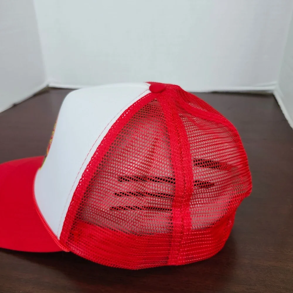 Dirty Monkey Banana Peanut Butter Whiskey Red White Mesh Snapback Trucker Hat